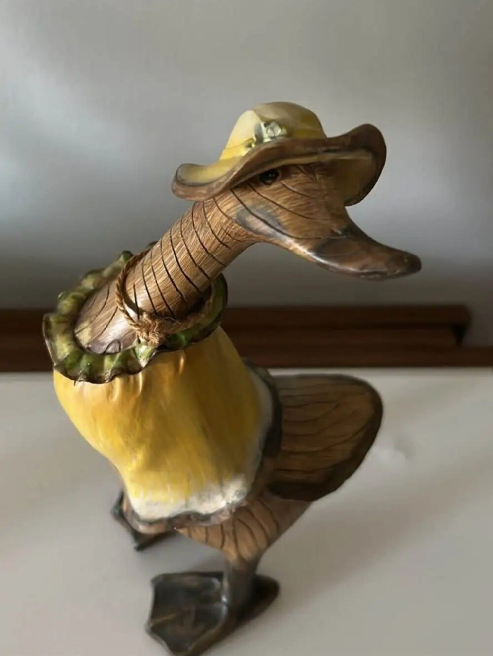 Whimsical Yellow Duck Figurine with Hat - Decorative Home Accent